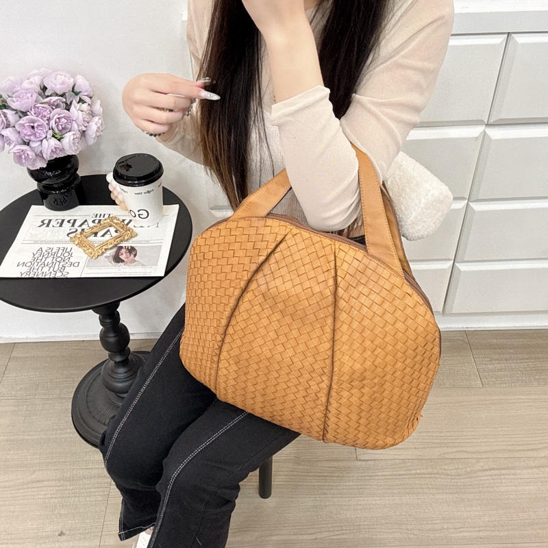 Bottega Veneta 經典棕色 小羊皮 編織包 中古 手提vintage 大容量-7