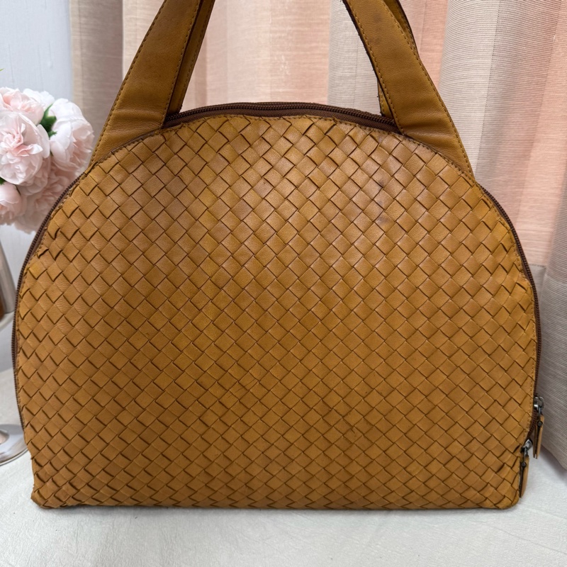 Bottega Veneta 經典棕色 小羊皮 編織包 中古 手提vintage 大容量-9