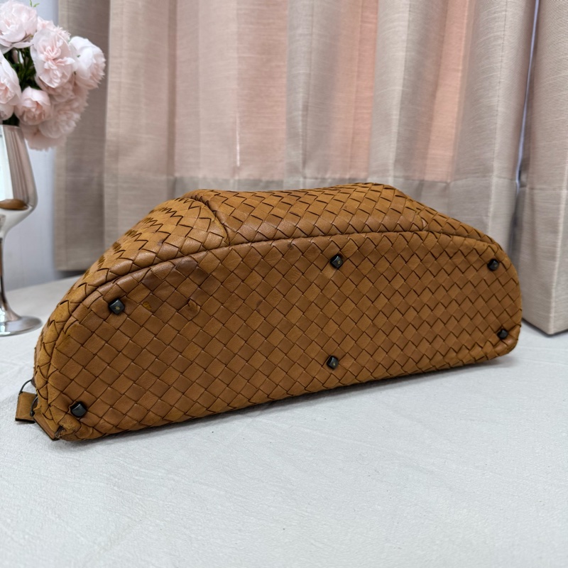 Bottega Veneta 經典棕色 小羊皮 編織包 中古 手提vintage 大容量-12