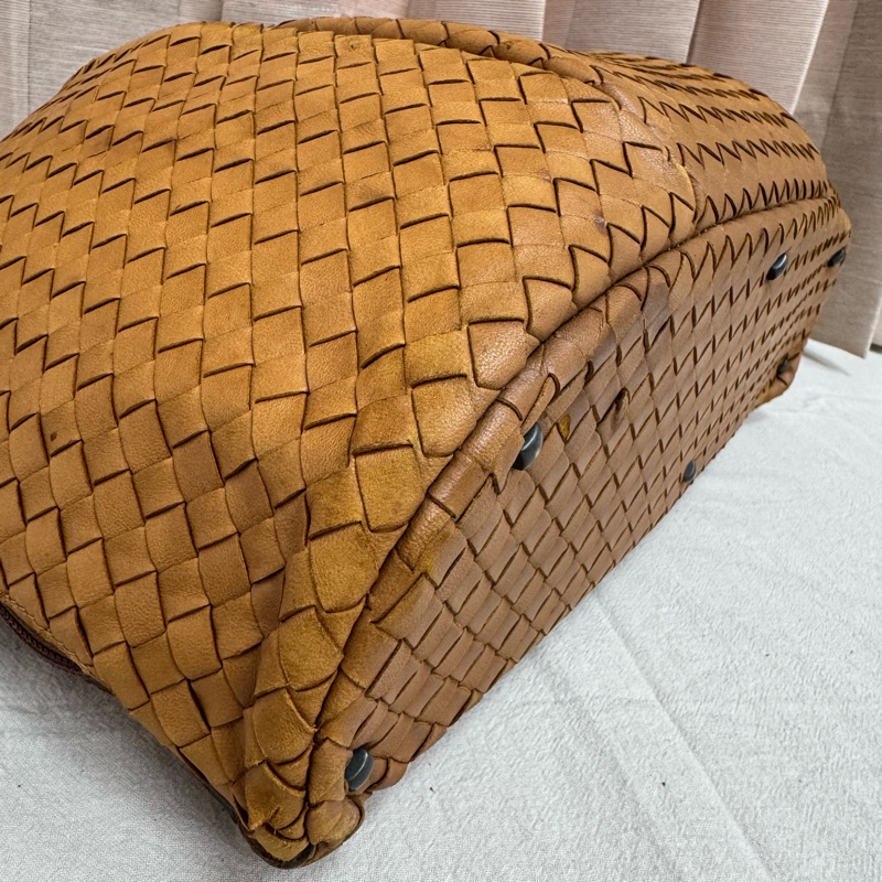 Bottega Veneta 經典棕色 小羊皮 編織包 中古 手提vintage 大容量-13