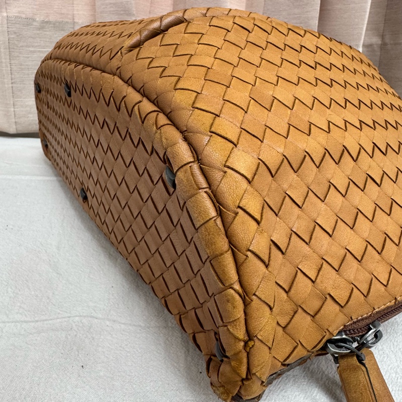 Bottega Veneta 經典棕色 小羊皮 編織包 中古 手提vintage 大容量-14