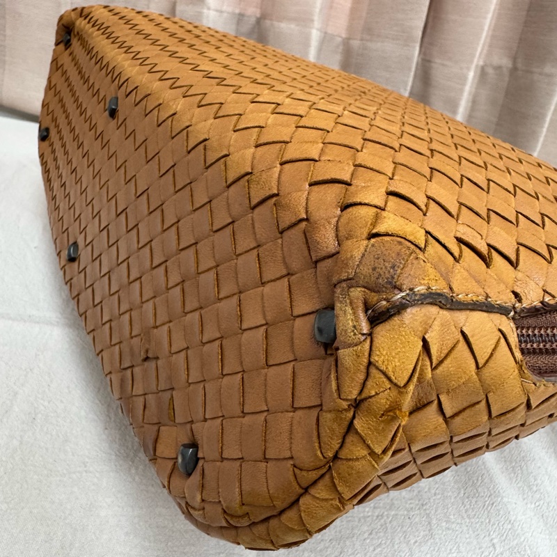 Bottega Veneta 經典棕色 小羊皮 編織包 中古 手提vintage 大容量-16