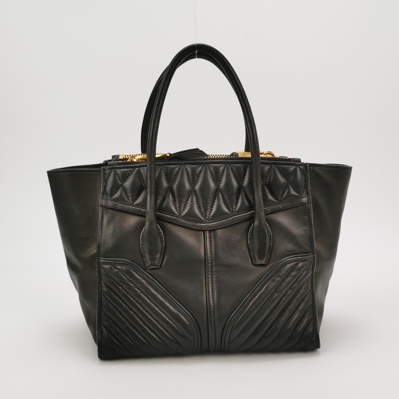 Miu Miu • Biker Napa黑金羊皮口袋拉鏈斜背包-2