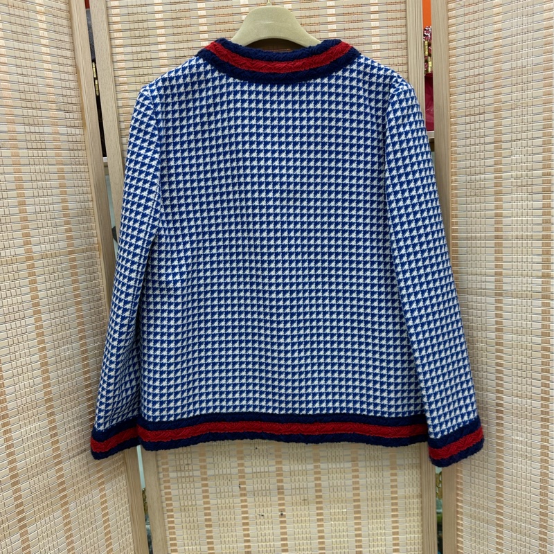 Gucci羊毛呢外套 藍白格紋 近全新 40碼-1