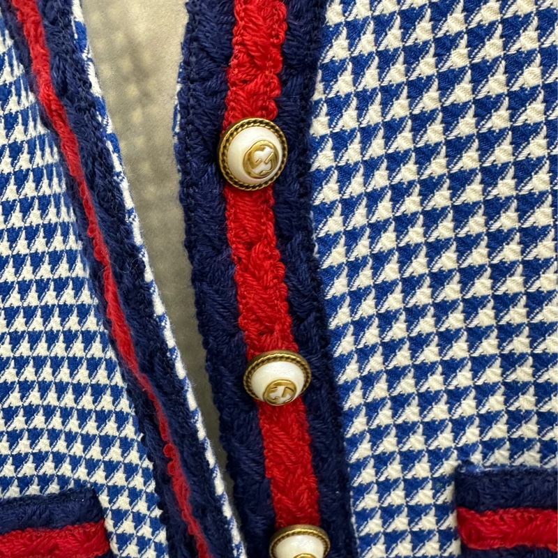 Gucci羊毛呢外套 藍白格紋 近全新 40碼-4