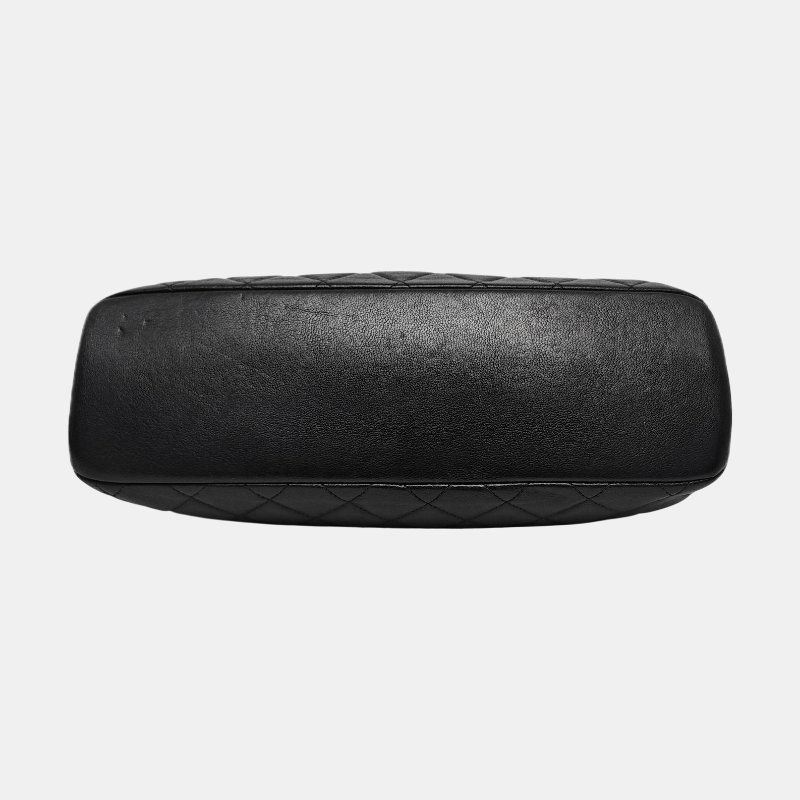 CHANEL 大號黑色羊皮菱格紋絎縫單肩包斜挎包 釘色五金 20開-5