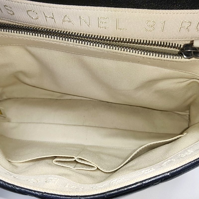CHANEL 大號黑色羊皮菱格紋絎縫單肩包斜挎包 釘色五金 20開-6