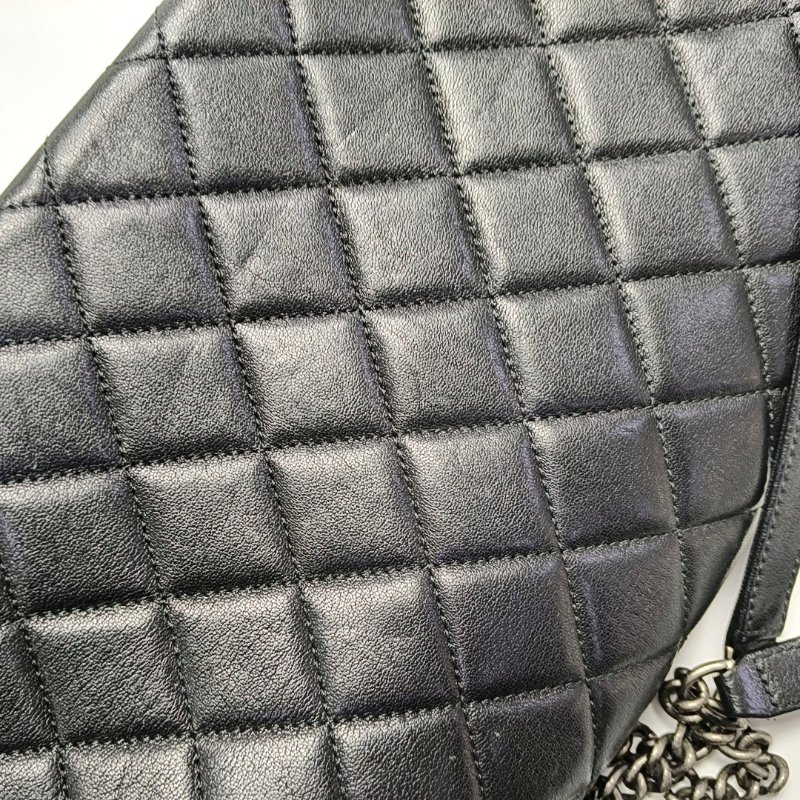 CHANEL 大號黑色羊皮菱格紋絎縫單肩包斜挎包 釘色五金 20開-10