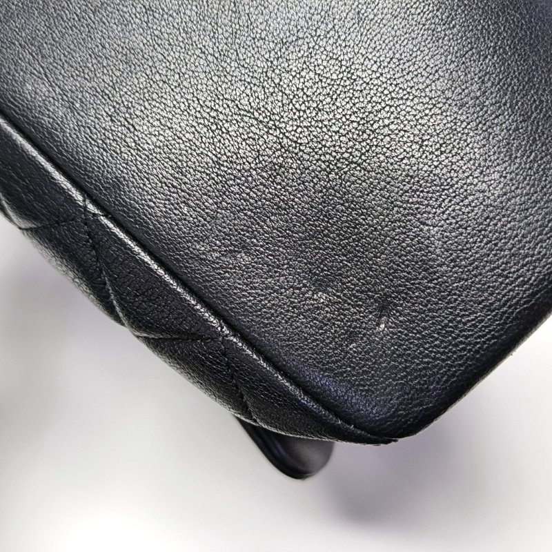 CHANEL 大號黑色羊皮菱格紋絎縫單肩包斜挎包 釘色五金 20開-11