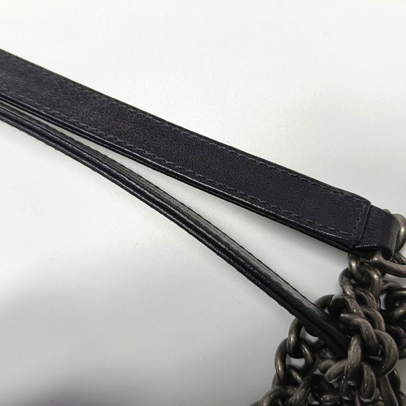 CHANEL 大號黑色羊皮菱格紋絎縫單肩包斜挎包 釘色五金 20開-13