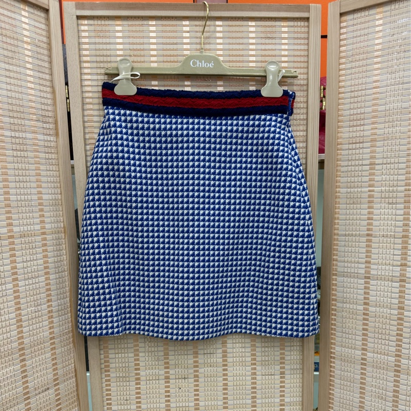 Gucci 古馳✨藍色千鳥格 粗花呢短款 半身裙 42碼-0