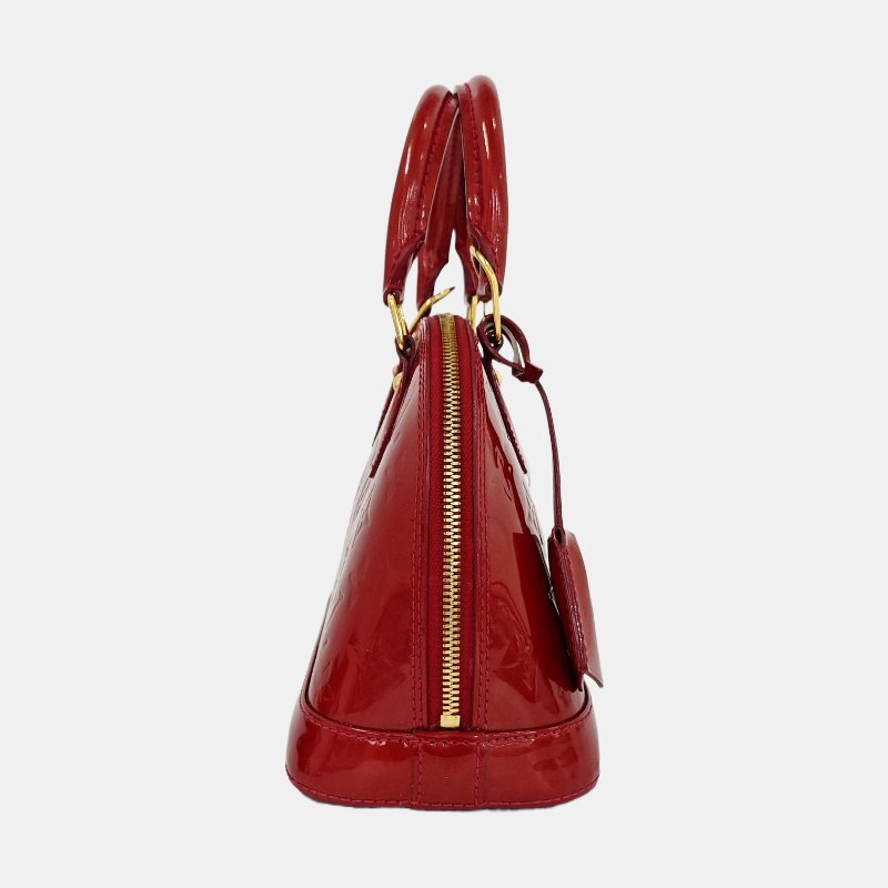 LOUIS VUITTON ALMA BB 紅色漆皮老花壓紋貝殼包單肩包手提包斜挎包 金色五金 可拆卸肩帶-3