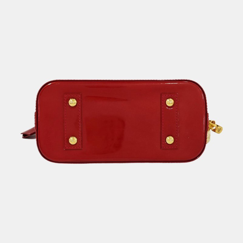 LOUIS VUITTON ALMA BB 紅色漆皮老花壓紋貝殼包單肩包手提包斜挎包 金色五金 可拆卸肩帶-5