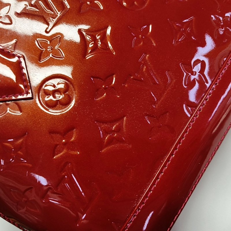 LOUIS VUITTON ALMA BB 紅色漆皮老花壓紋貝殼包單肩包手提包斜挎包 金色五金 可拆卸肩帶-8