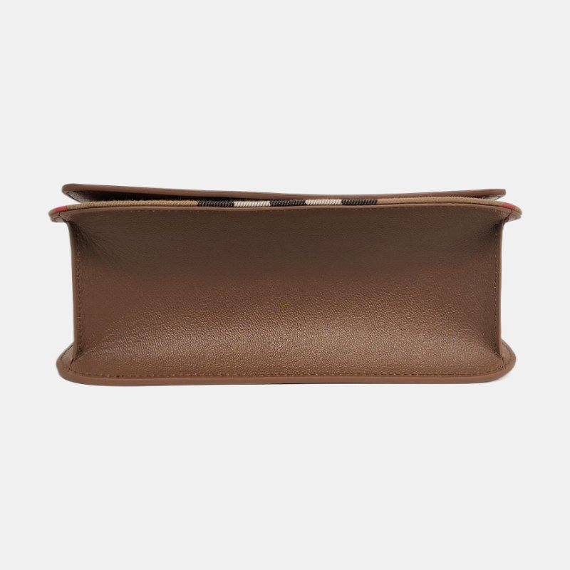 BURBERRY Henley棕色塗層帆布單肩包斜挎包 金色五金 可拆卸肩帶 9.8新-5