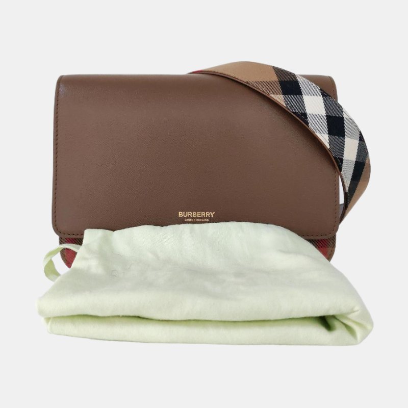 BURBERRY Henley棕色塗層帆布單肩包斜挎包 金色五金 可拆卸肩帶 9.8新-7