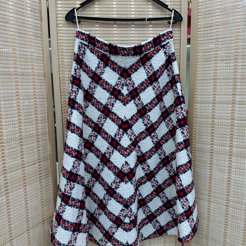 Gucci 粗花毛呢格紋半身裙 44碼-0