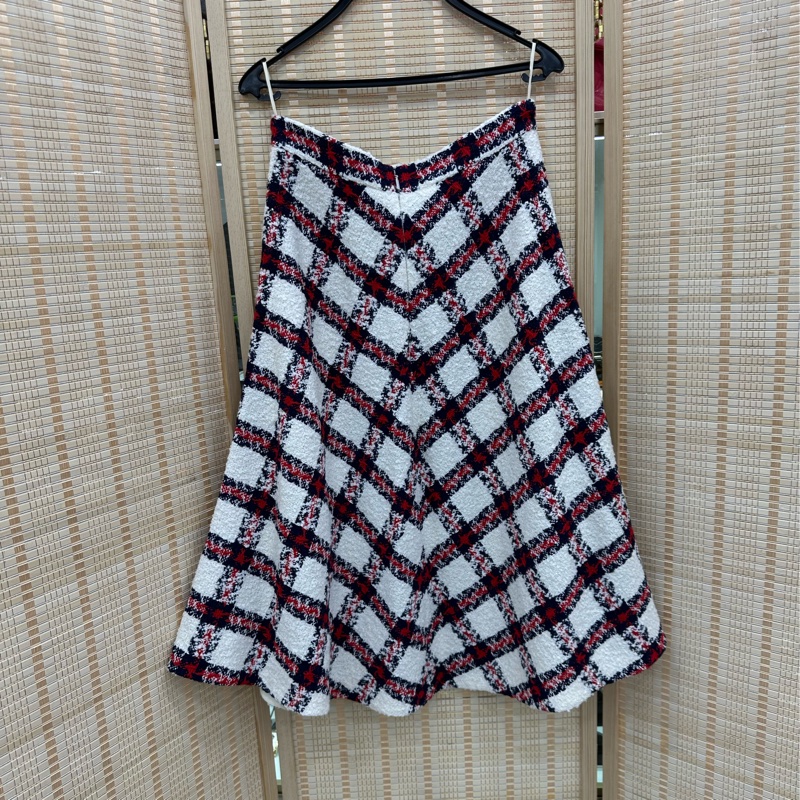 Gucci 粗花毛呢格紋半身裙 44碼-1