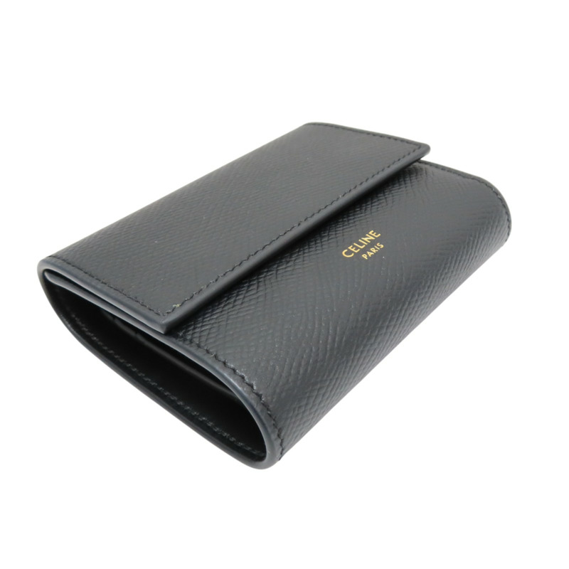 黑色 粒紋牛皮 三折短夾【CELINE 賽琳】-2