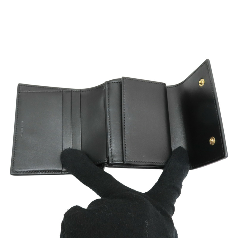 黑色 粒紋牛皮 三折短夾【CELINE 賽琳】-4