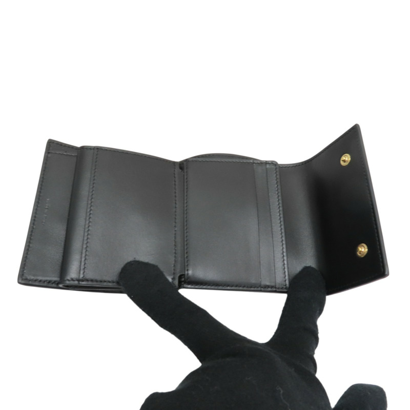 黑色 粒紋牛皮 三折短夾【CELINE 賽琳】-5