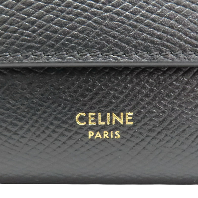 黑色 粒紋牛皮 三折短夾【CELINE 賽琳】-8