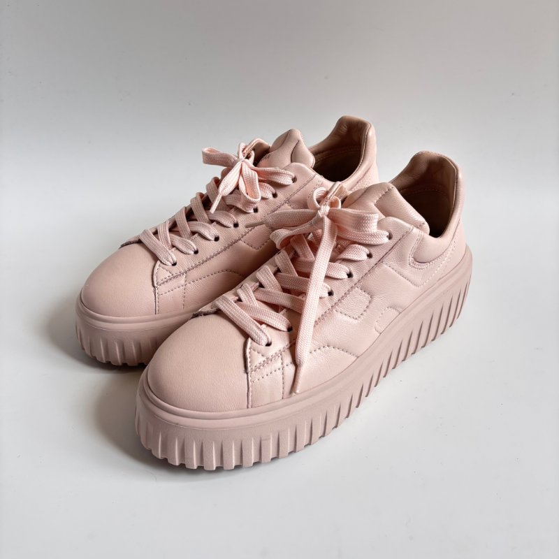 38號 極新::Hogan:: 粉色厚底休閒鞋 H-Stripes Leather Sneakers | Pink-0