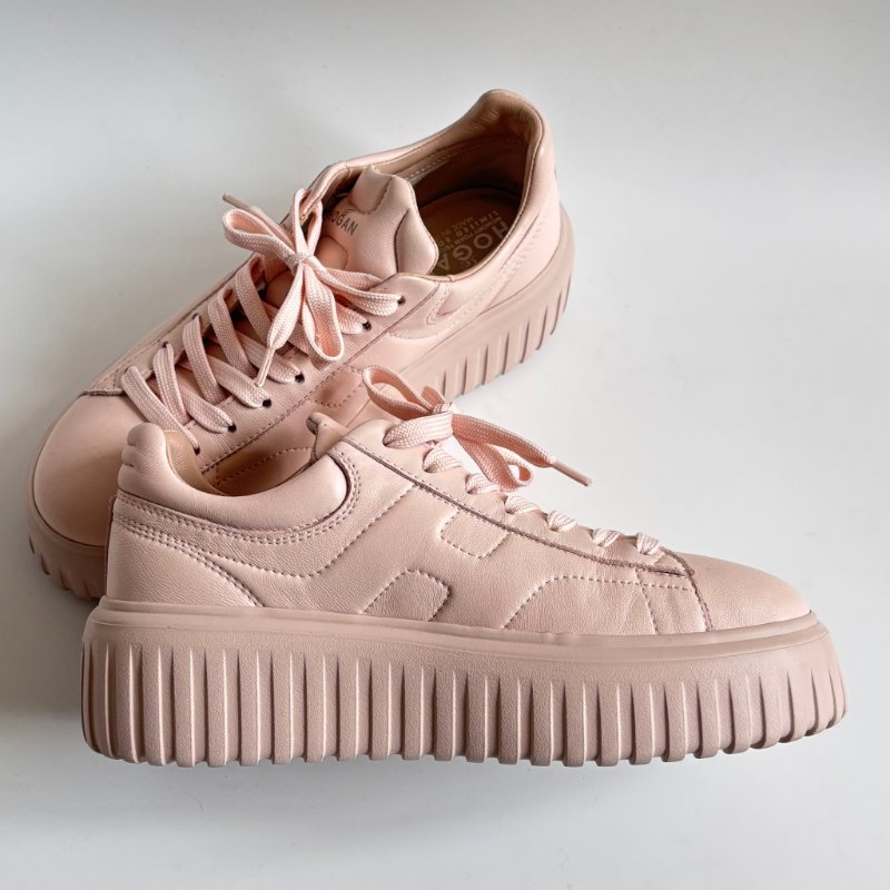 38號 極新::Hogan:: 粉色厚底休閒鞋 H-Stripes Leather Sneakers | Pink-4