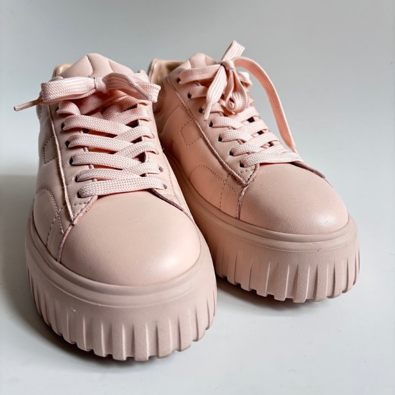 38號 極新::Hogan:: 粉色厚底休閒鞋 H-Stripes Leather Sneakers | Pink-9