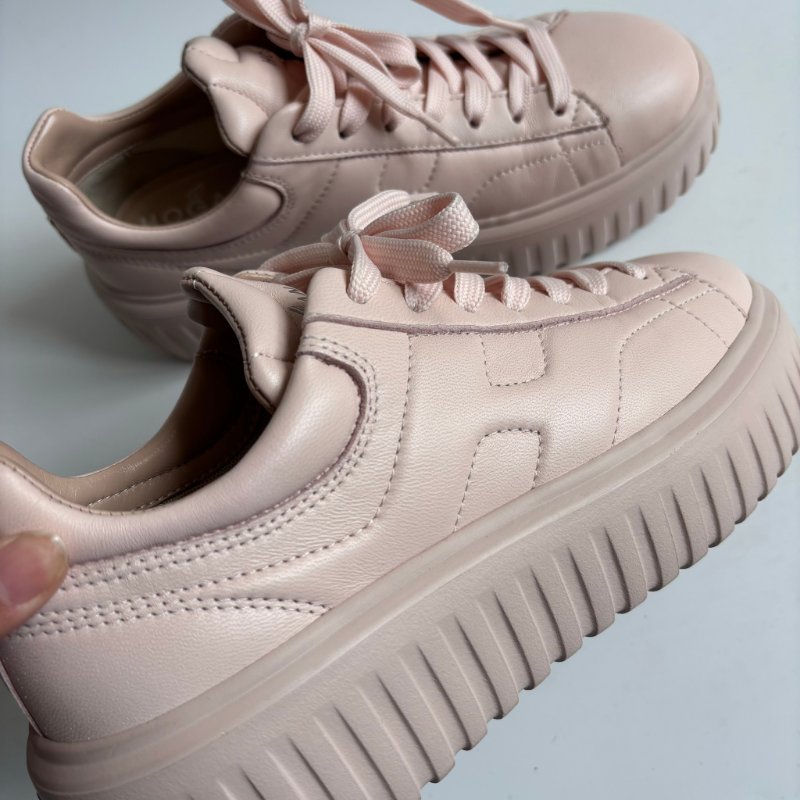 38號 極新::Hogan:: 粉色厚底休閒鞋 H-Stripes Leather Sneakers | Pink-10
