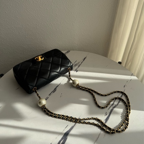 chanel黑大菱格雙珍珠調節鏈包   超美的✨