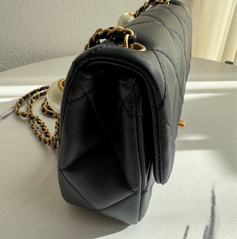 chanel黑大菱格雙珍珠調節鏈包   超美的✨-2