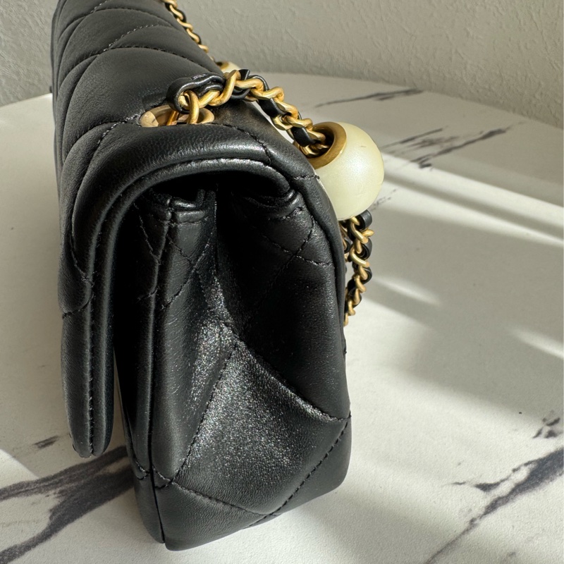 chanel黑大菱格雙珍珠調節鏈包   超美的✨-3