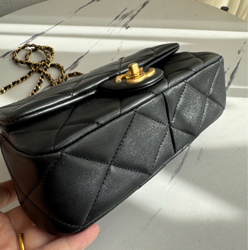 chanel黑大菱格雙珍珠調節鏈包   超美的✨-8