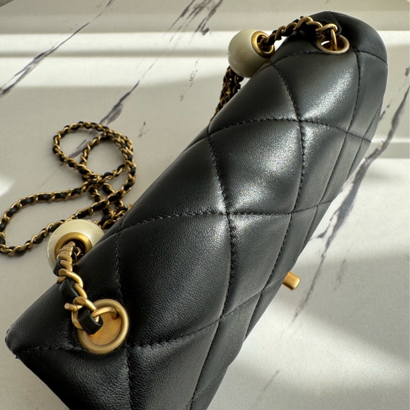 chanel黑大菱格雙珍珠調節鏈包   超美的✨-10