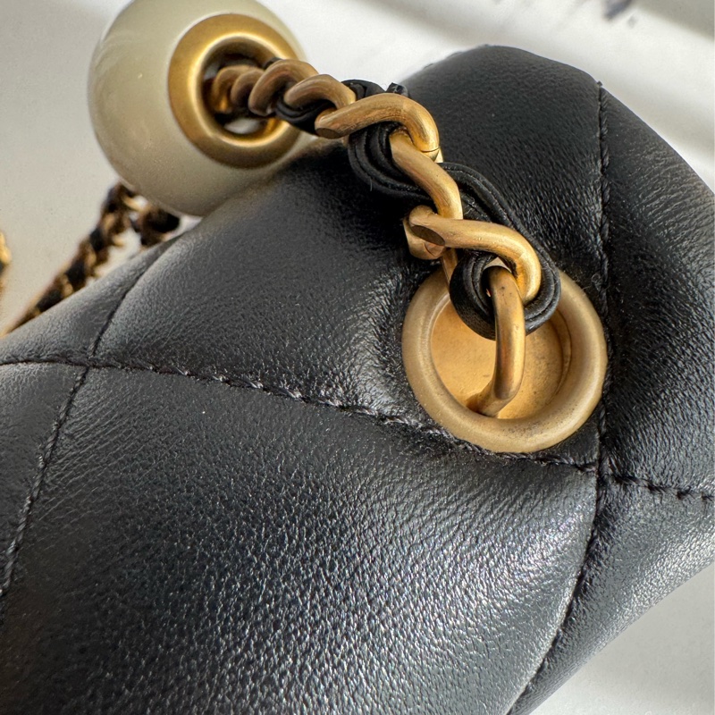 chanel黑大菱格雙珍珠調節鏈包   超美的✨-40