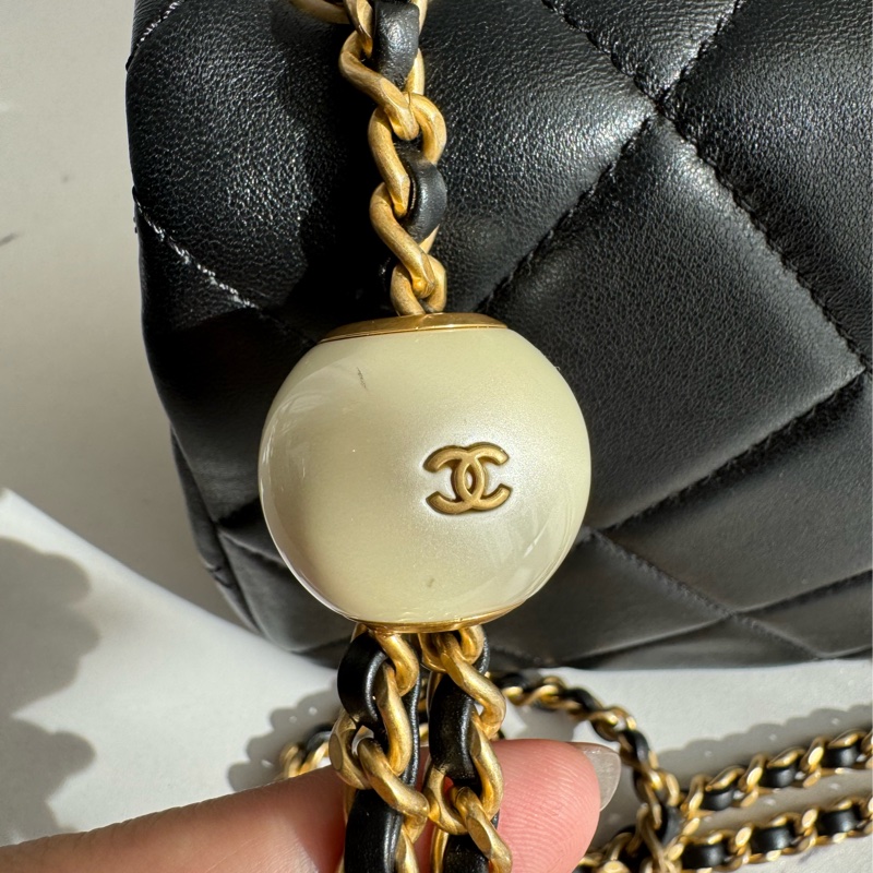 chanel黑大菱格雙珍珠調節鏈包   超美的✨-41