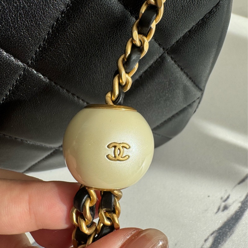 chanel黑大菱格雙珍珠調節鏈包   超美的✨-42