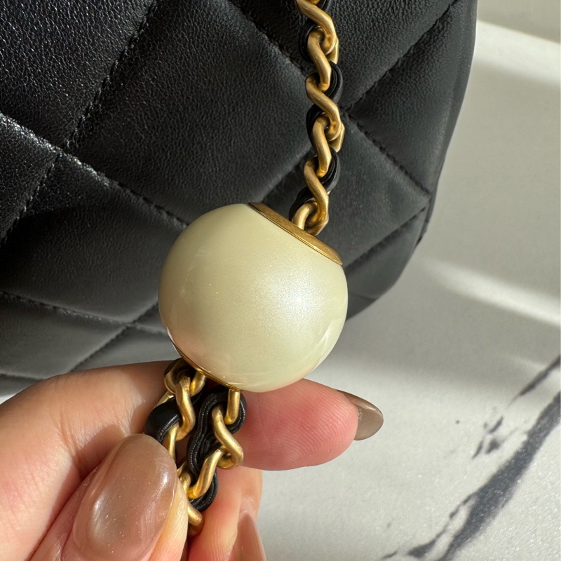 chanel黑大菱格雙珍珠調節鏈包   超美的✨-43