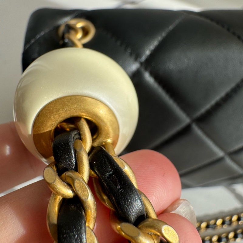 chanel黑大菱格雙珍珠調節鏈包   超美的✨-46