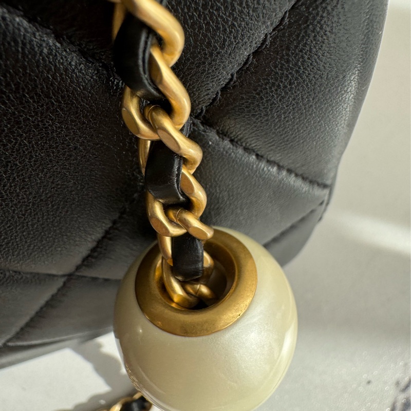 chanel黑大菱格雙珍珠調節鏈包   超美的✨-47