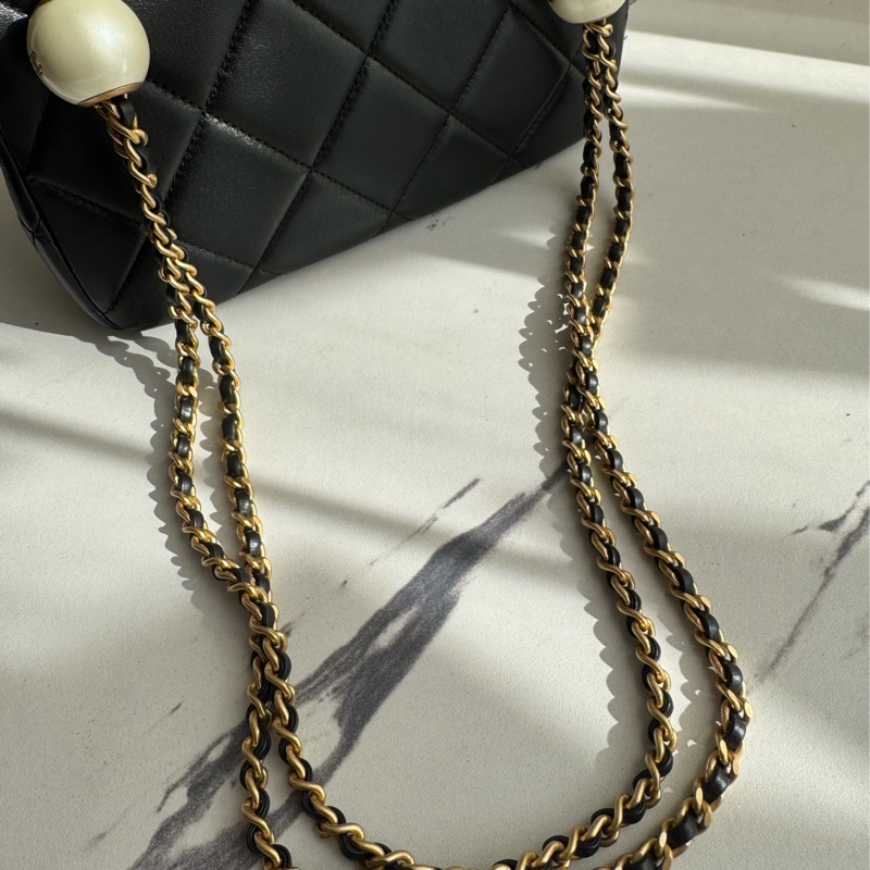 chanel黑大菱格雙珍珠調節鏈包   超美的✨-49