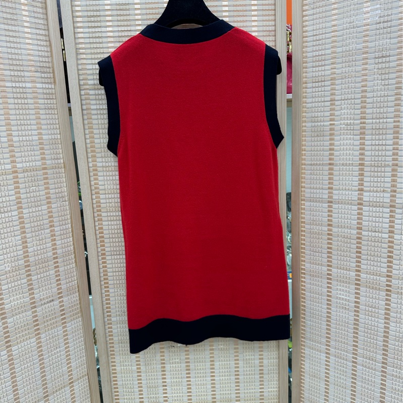 Gucci古馳 紅色拼色無袖針織連身裙 M碼-1