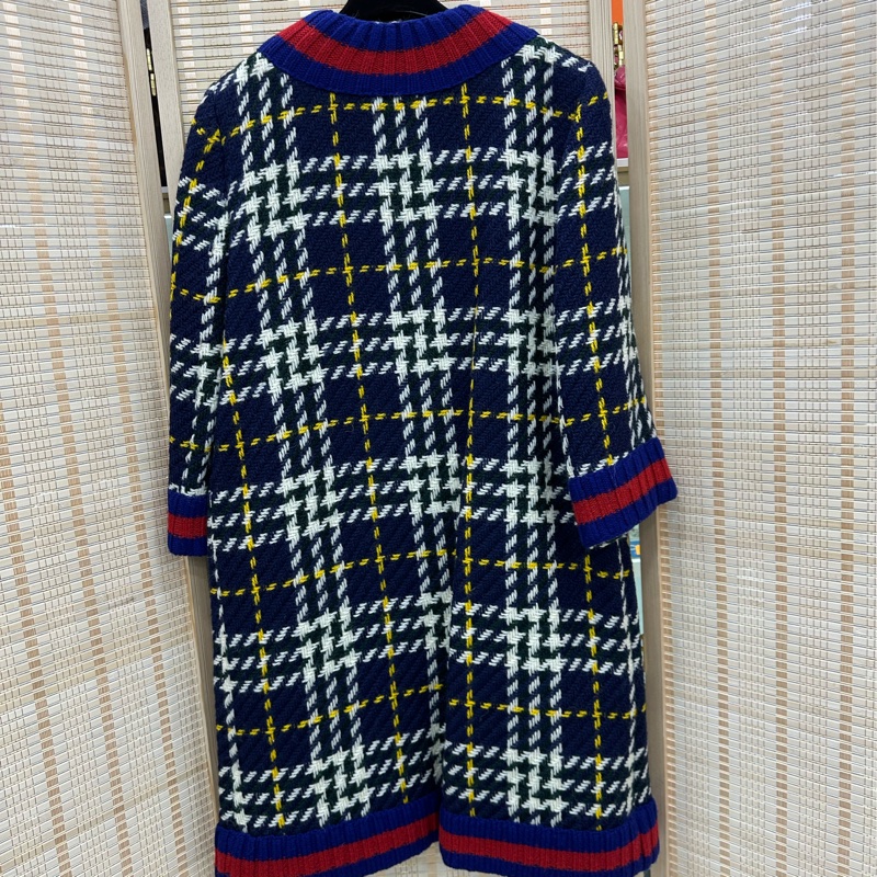 Gucci 古馳學院風紅藍條紋拉鍊開襟衫大衣 44碼-1