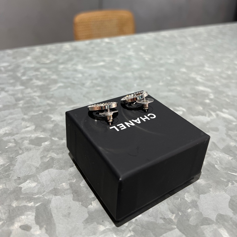 CHANEL 水鑽雙 C 圓框耳環-3