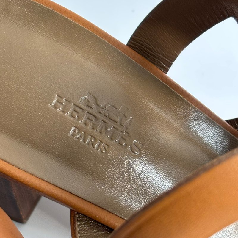 39.5號 ::HERMES:: 金棕色 豬鼻環 粗跟涼鞋 拖鞋 Bikini Sandal-6