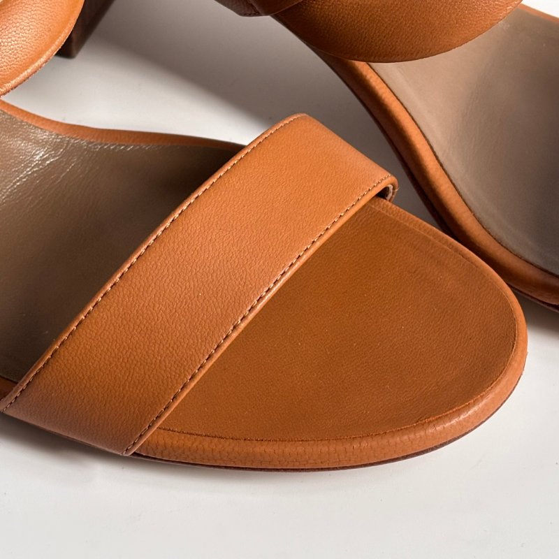 39.5號 ::HERMES:: 金棕色 豬鼻環 粗跟涼鞋 拖鞋 Bikini Sandal-8