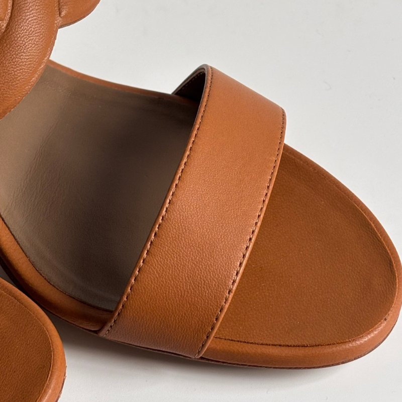 39.5號 ::HERMES:: 金棕色 豬鼻環 粗跟涼鞋 拖鞋 Bikini Sandal-9