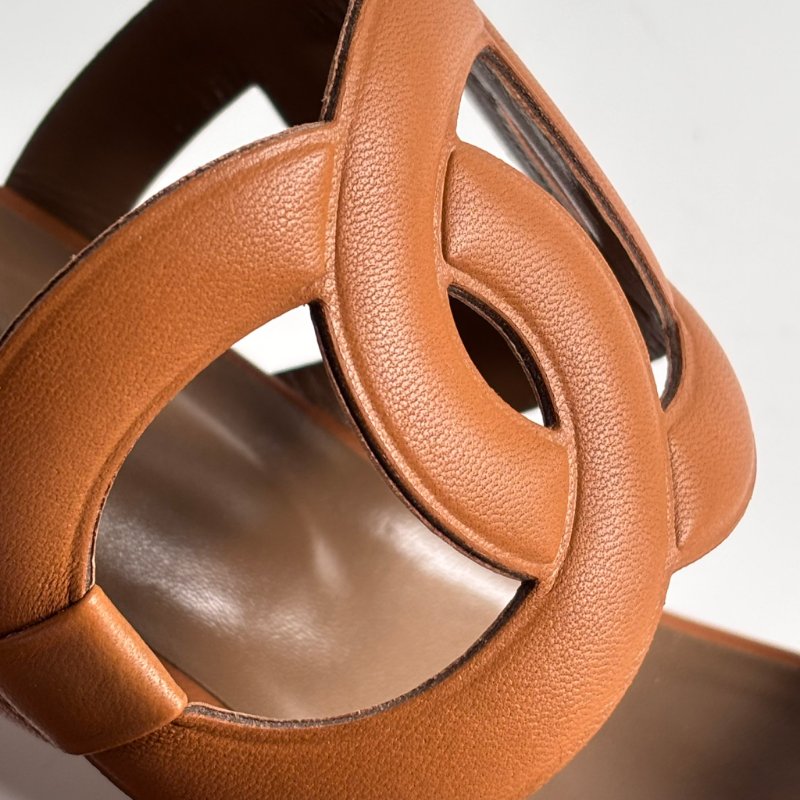 39.5號 ::HERMES:: 金棕色 豬鼻環 粗跟涼鞋 拖鞋 Bikini Sandal-10