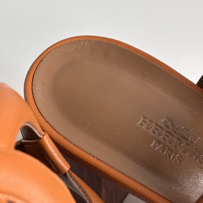 39.5號 ::HERMES:: 金棕色 豬鼻環 粗跟涼鞋 拖鞋 Bikini Sandal-11